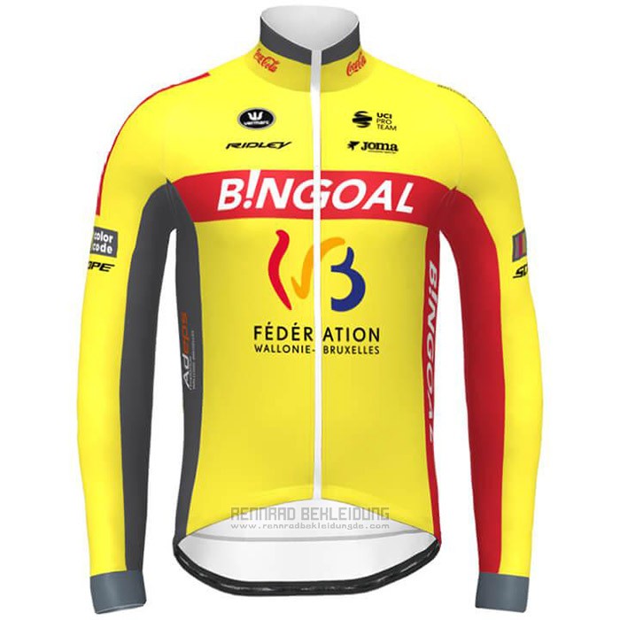 2020 Fahrradbekleidung Wallonie Bruxelles Gelb Rot Trikot Langarm und Tragerhose - zum Schließen ins Bild klicken